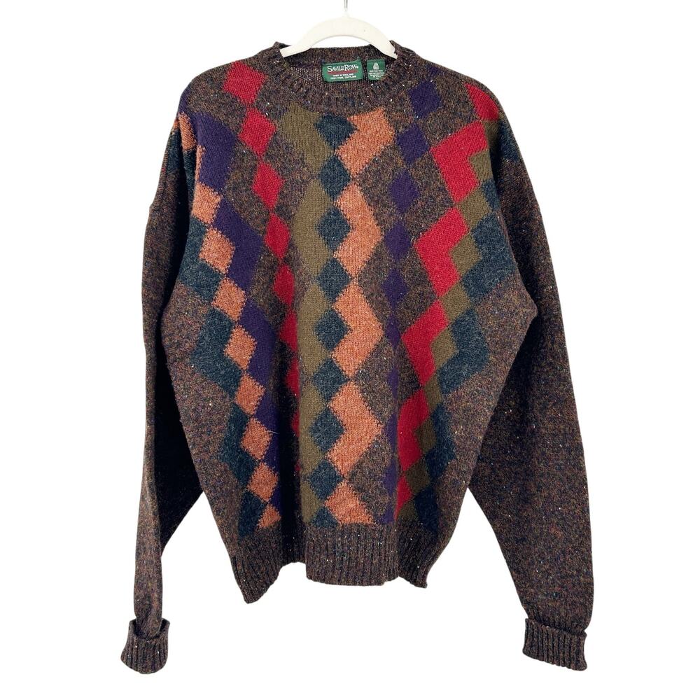 Savile Row Mens England Argyle Shetland Wool Grandpacore Pullover Sweater XL
